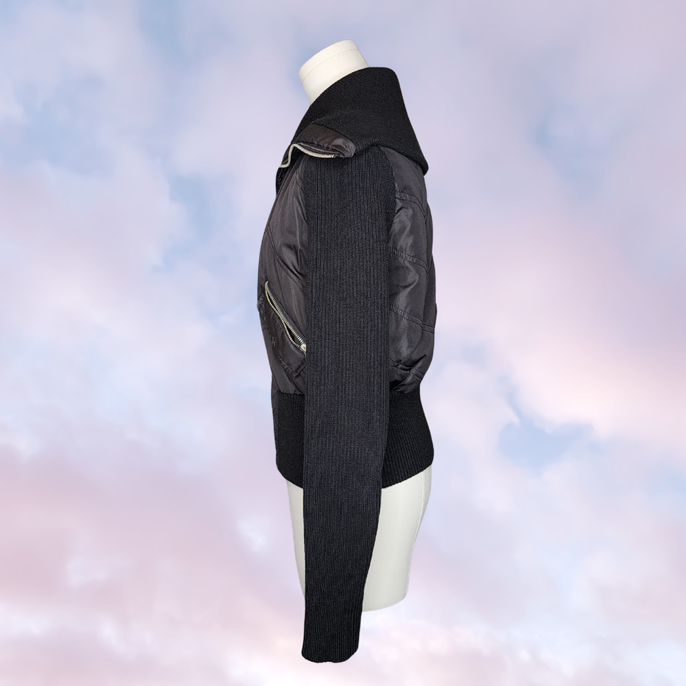 Y2k Vtg Ashley International Black Zip Grunge Puffer Ribbed Knit Sleeve Jacket L - Picture 3 of 5